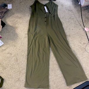 NWT Sanctuary jumpsuit button down knit front in trail green sz medium